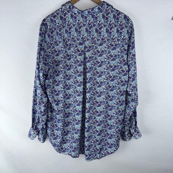 Anthropologie Grayson The Hero Size 4 Large Floral Blue Purple Button Up - Picture 6 of 10